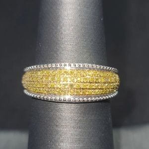 R147  Yellow Diamond Cluster Band Ring